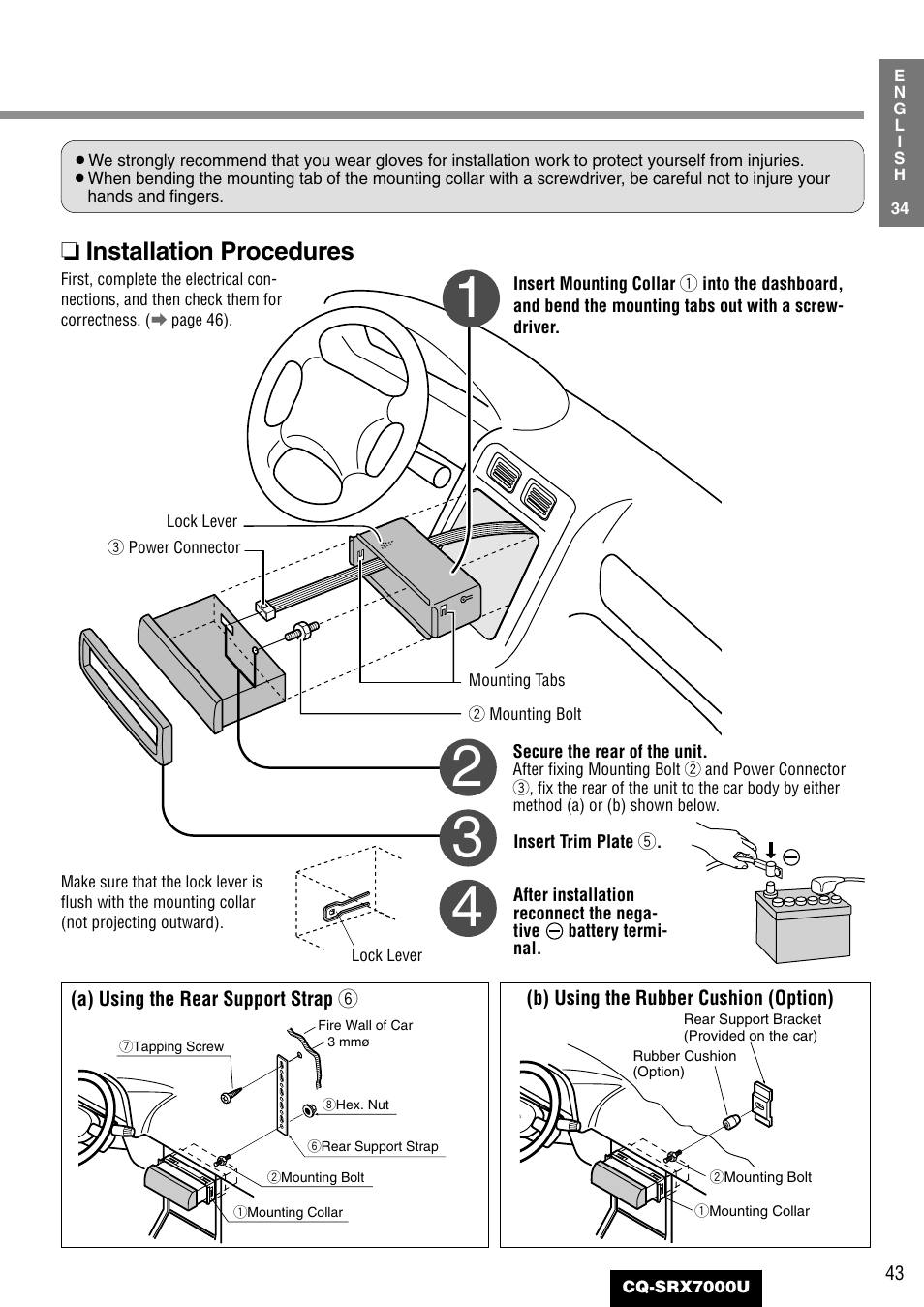 Installation procedures | Panasonic CQ-SRX7000U User Manual | Page 39 / 54