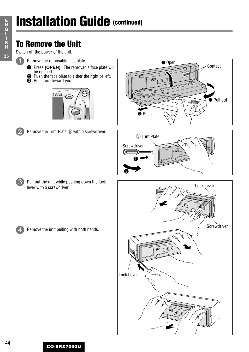 Installation guide, Continued) | Panasonic CQ-SRX7000U User Manual | Page 40 / 54