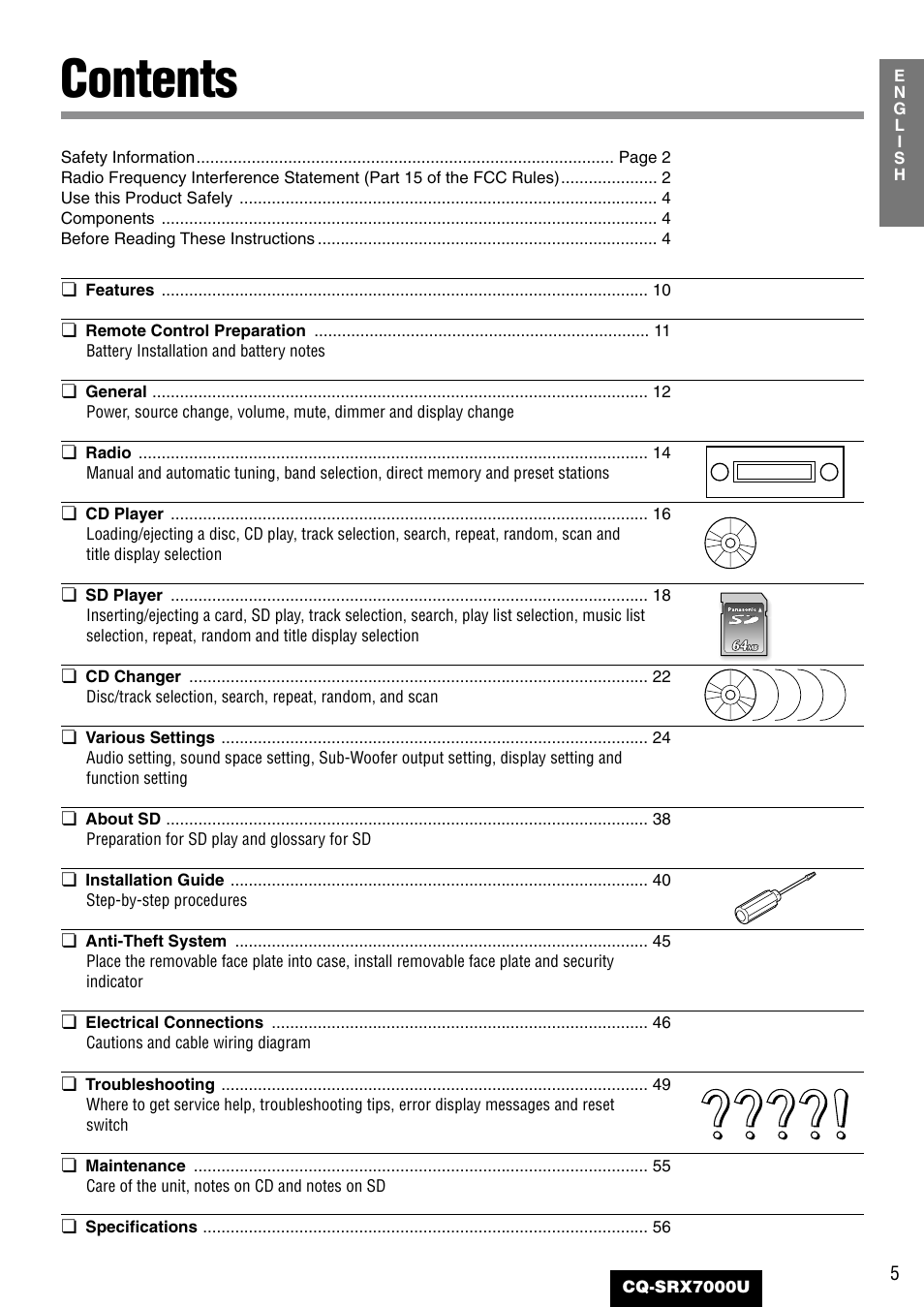 Panasonic CQ-SRX7000U User Manual | Page 5 / 54