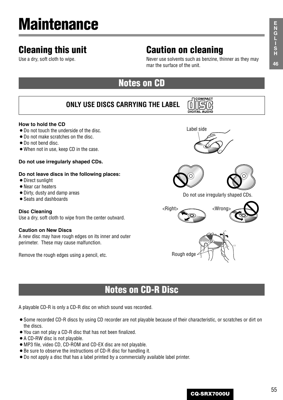 Maintenance, Cleaning this unit, Caution on cleaning | Panasonic CQ-SRX7000U User Manual | Page 51 / 54
