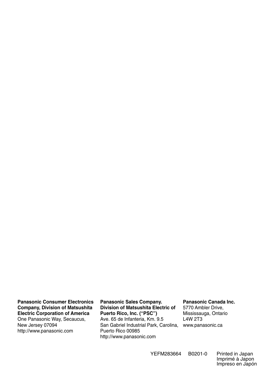 Panasonic CQ-SRX7000U User Manual | Page 54 / 54