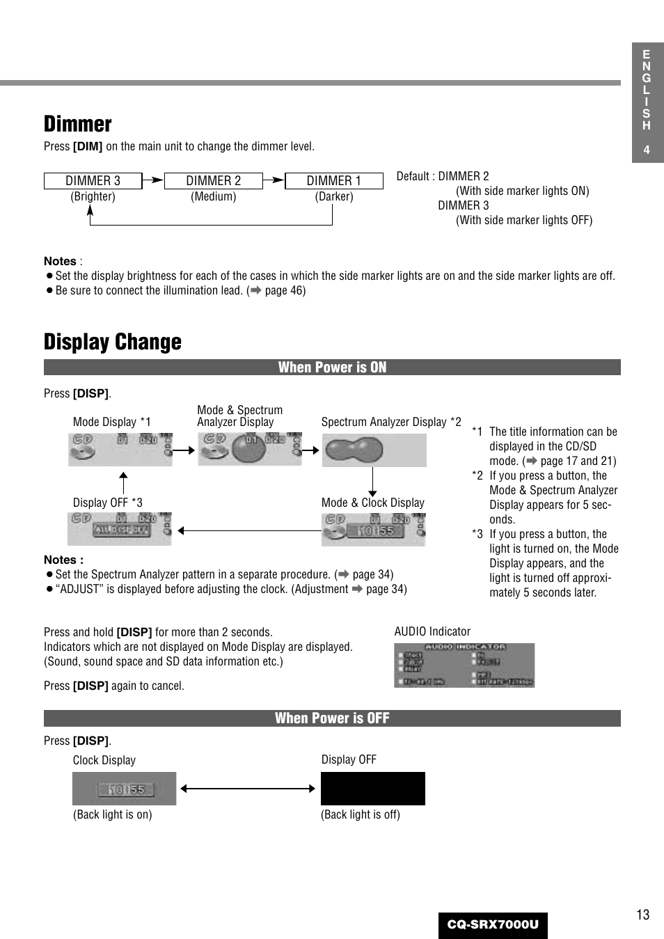 Dimmer, Display change | Panasonic CQ-SRX7000U User Manual | Page 9 / 54