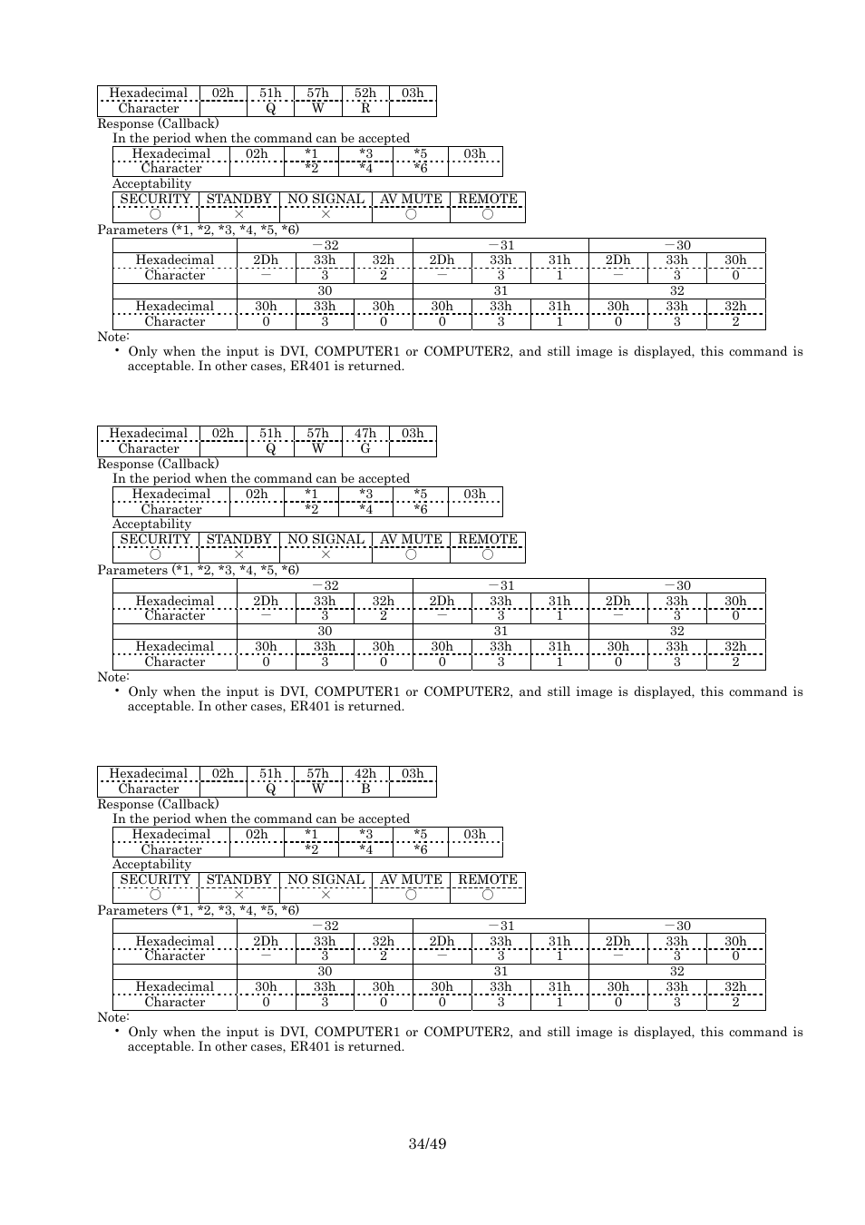 Query white balance red, Query white balance green, Query white balance blue | Panasonic RS-232C User Manual | Page 34 / 49