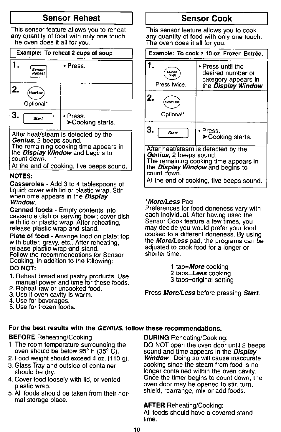Sensor reheat, Sensor cook | Panasonic MICROWACE OVEN NN-S560 User Manual | Page 12 / 28