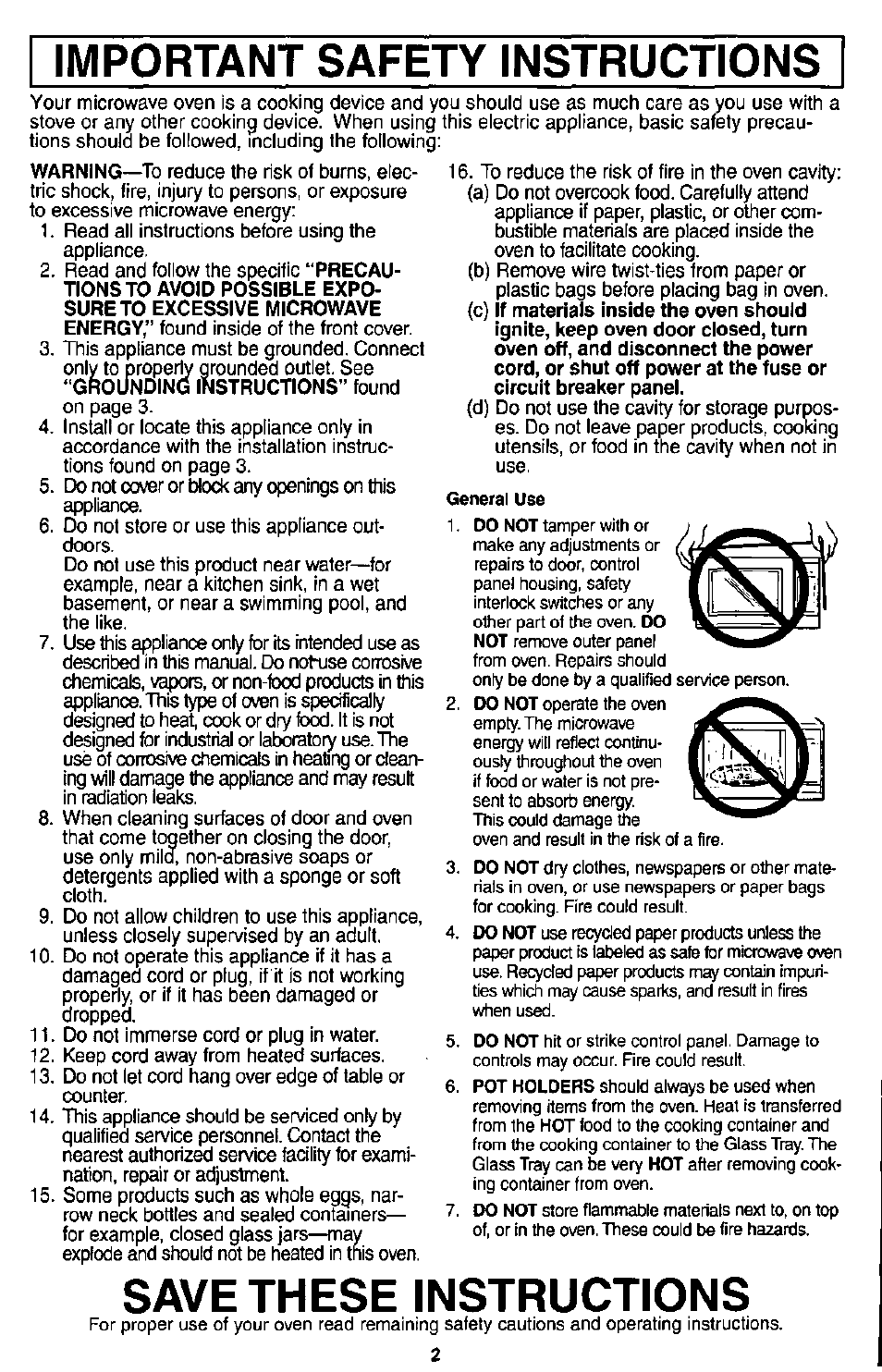 Important safety instructions, Save these instructions | Panasonic MICROWACE OVEN NN-S560 User Manual | Page 4 / 28