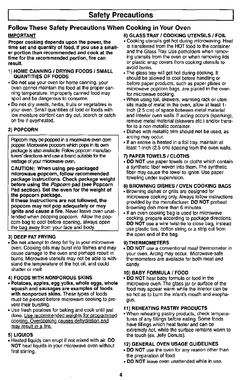 Safety precautions | Panasonic MICROWACE OVEN NN-S560 User Manual | Page 6 / 28