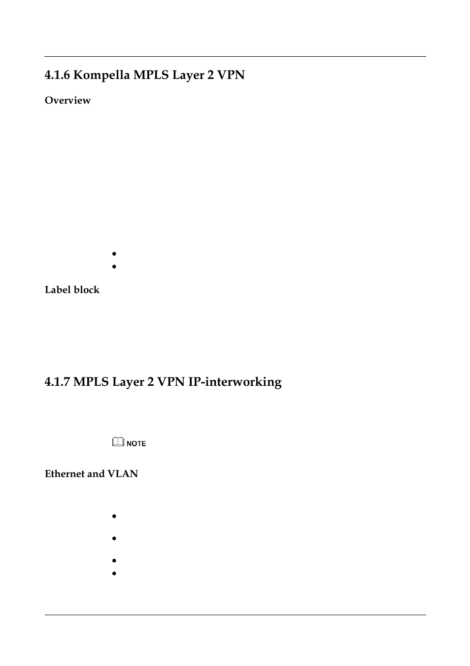 6 kompella mpls layer 2 vpn, Overview, Label block | 7 mpls layer 2 vpn ip-interworking, Ethernet and vlan, 4 martini mpls layer 2 vpn -4, 7 mpls layer 2 vpn ip-interworking -6, Kompella mpls layer 2 vpn, Mpls layer 2 vpn ip-interworking | Panasonic NN46240-710 User Manual | Page 116 / 181