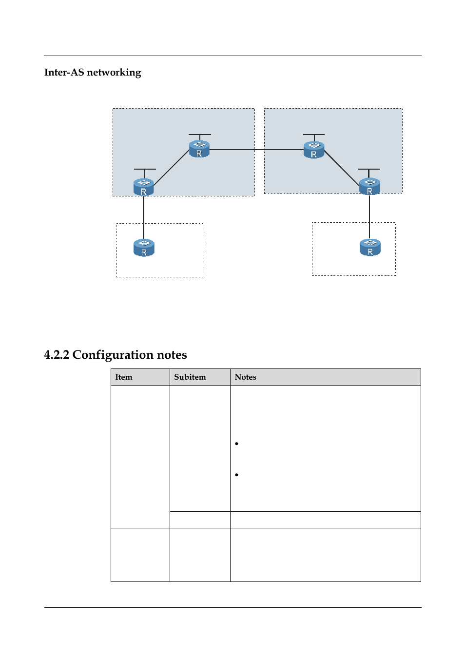 Inter-as networking, 2 configuration notes, 2 configuration notes -6 | 8 inter-as networking -10, Configuration notes | Panasonic NN46240-710 User Manual | Page 120 / 181