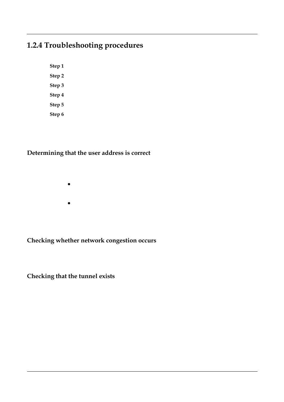 4 troubleshooting procedures, Determining that the user address is correct, Checking whether network congestion occurs | Checking that the tunnel exists, 4 troubleshooting procedures -5, Troubleshooting procedure | Panasonic NN46240-710 User Manual | Page 29 / 181