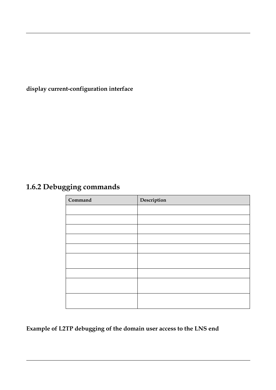 Display current-configuration interface, 2 debugging commands, 2 debugging commands -5 | Panasonic NN46240-710 User Manual | Page 43 / 181