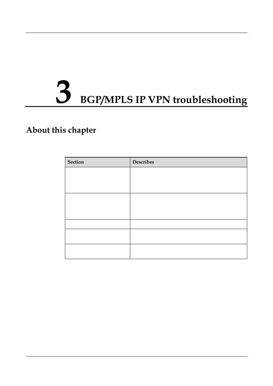 About this chapter, Bgp/mpls ip vpn troubleshooting | Panasonic NN46240-710 User Manual | Page 80 / 181