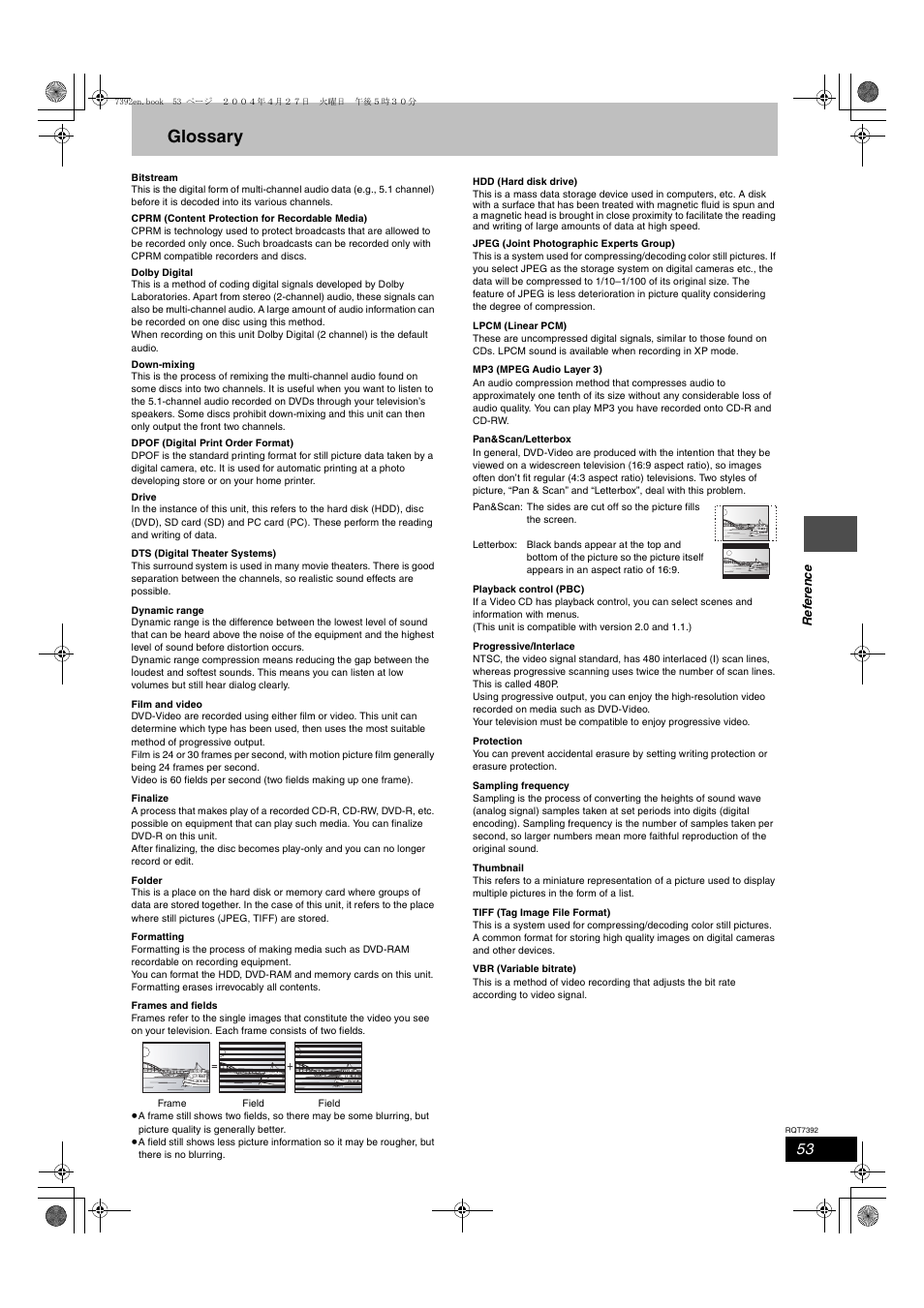 Glossary | Panasonic DMR-E95H User Manual | Page 53 / 64