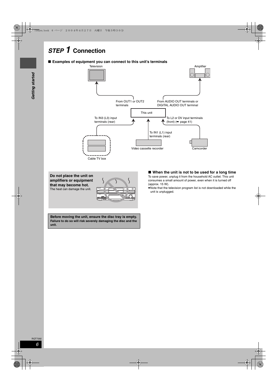 Step 1 connection, Step, Connection | Panasonic DMR-E95H User Manual | Page 6 / 64