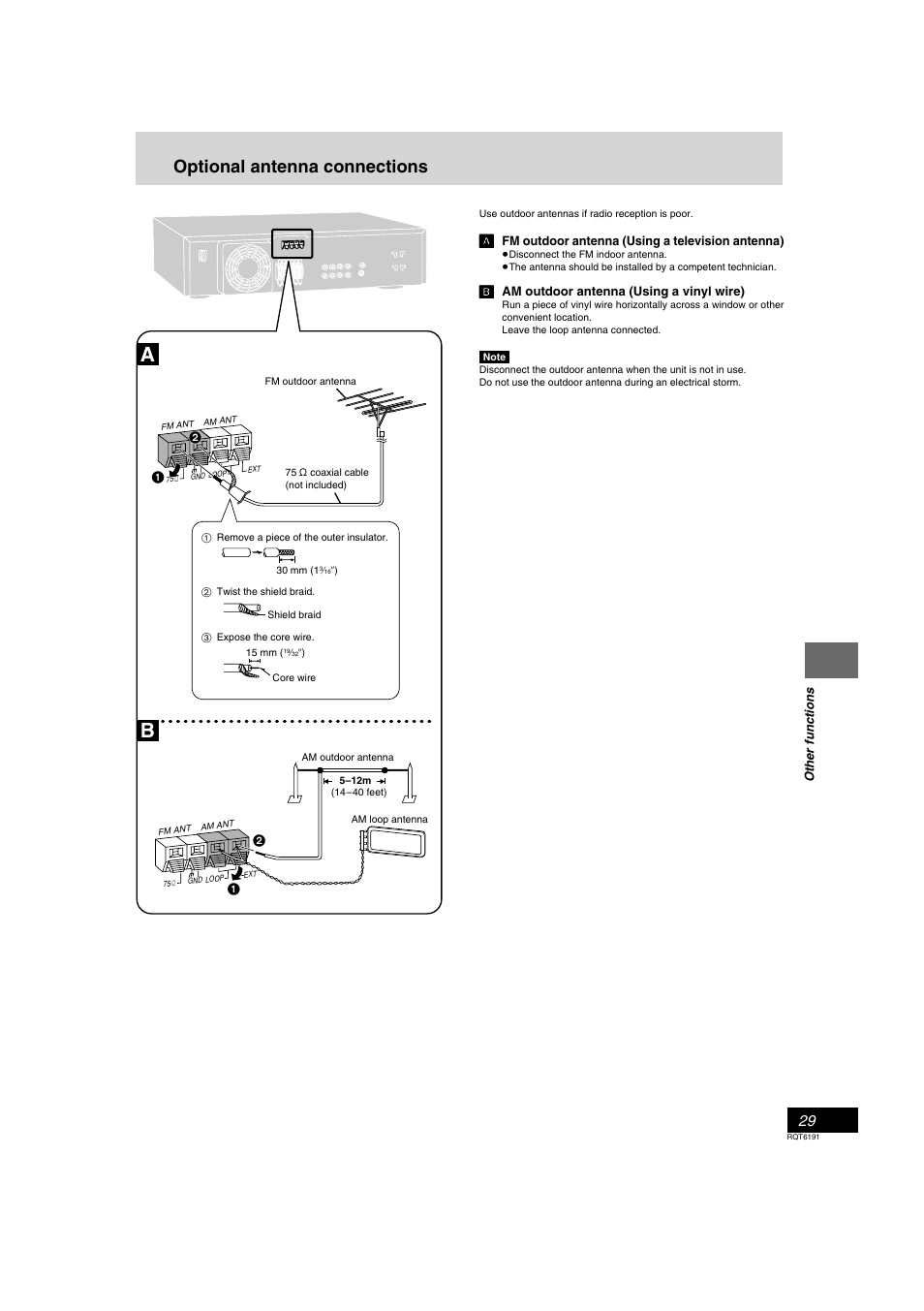 Optional antenna connections | Panasonic SC-HT67 User Manual | Page 29 / 36
