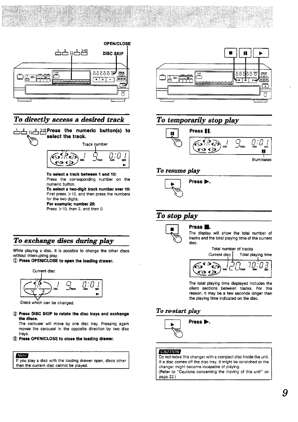 To directly access a desired track, To temporarily stop play, Press | To stop play | Panasonic SL-PD1010 User Manual | Page 9 / 24