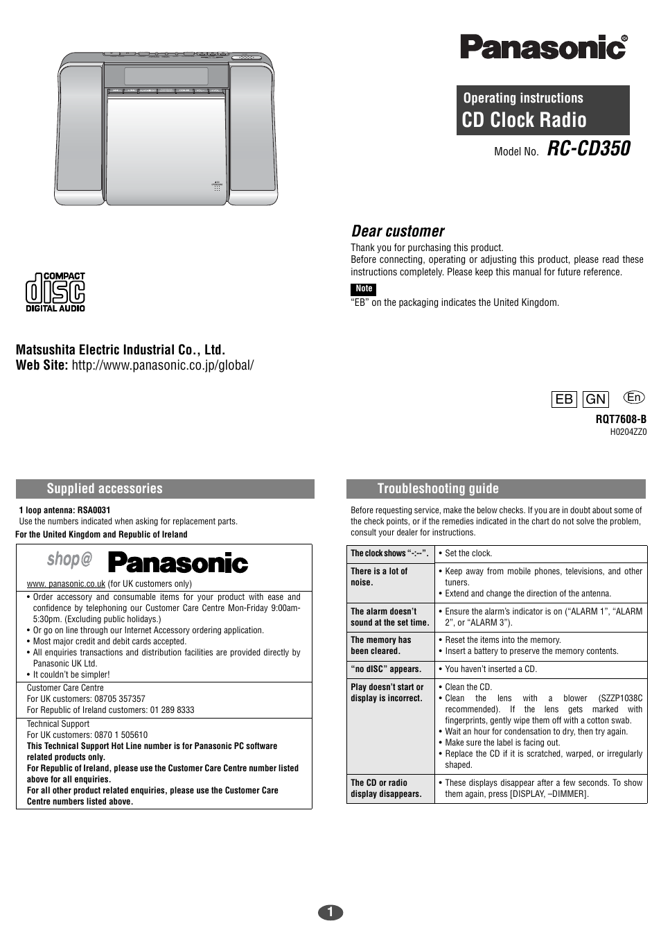 Panasonic RC-CD350 User Manual | 6 pages