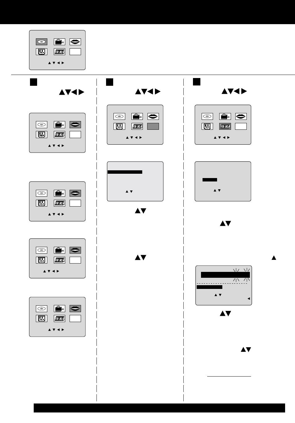 Reset language, channels, clock, time zone adjust, Reset language, channels, clock, Language channels clock | Press action, For english for spanish for french | Panasonic PV-24DF62 User Manual | Page 12 / 56