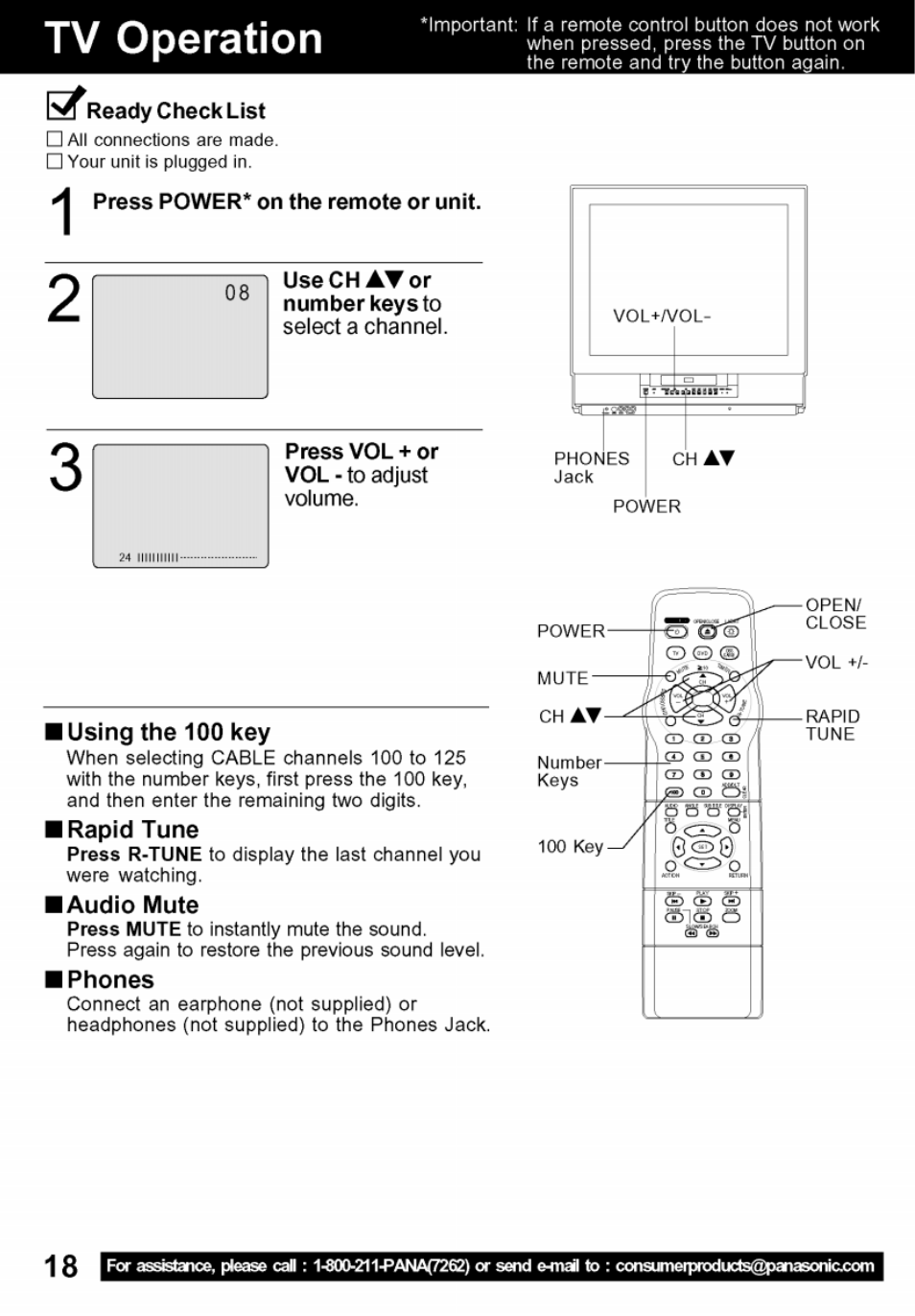 Tv operation | Panasonic PV-24DF62 User Manual | Page 18 / 56