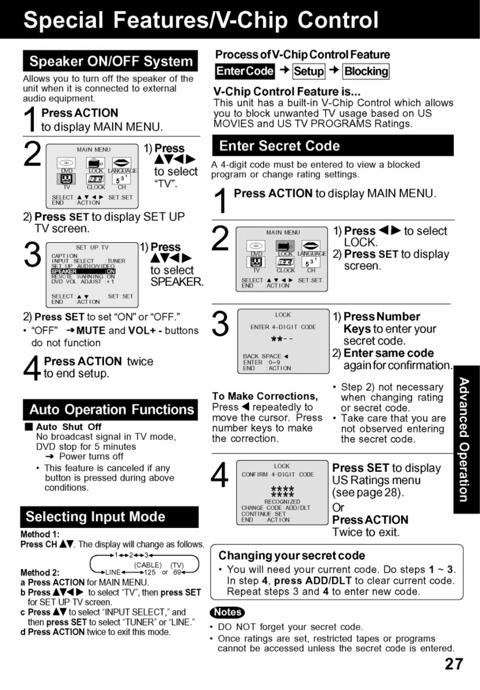 V-chip control feature | Panasonic PV-24DF62 User Manual | Page 27 / 56