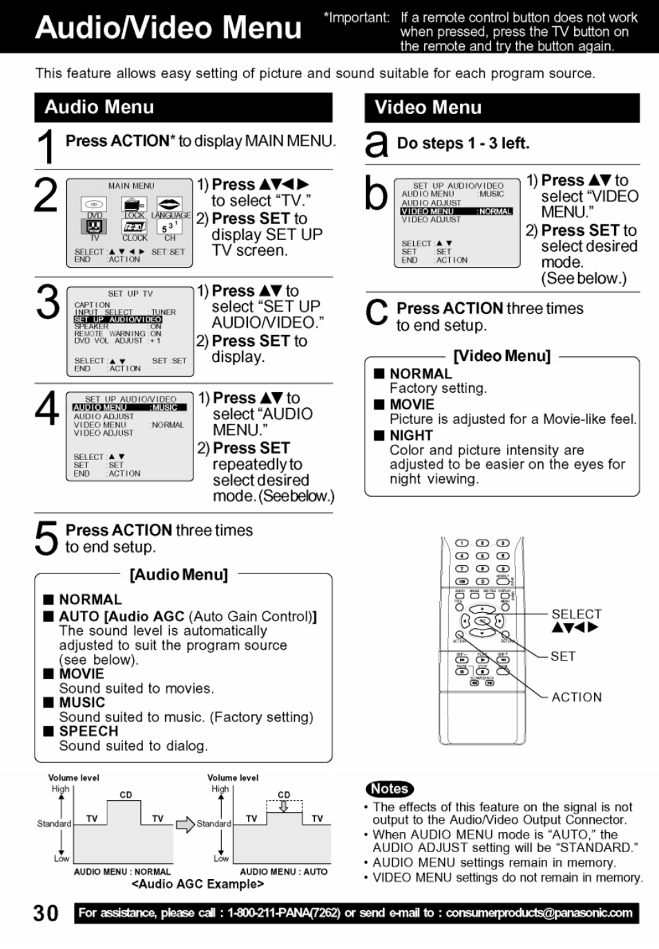 Audio/video menu | Panasonic PV-24DF62 User Manual | Page 30 / 56