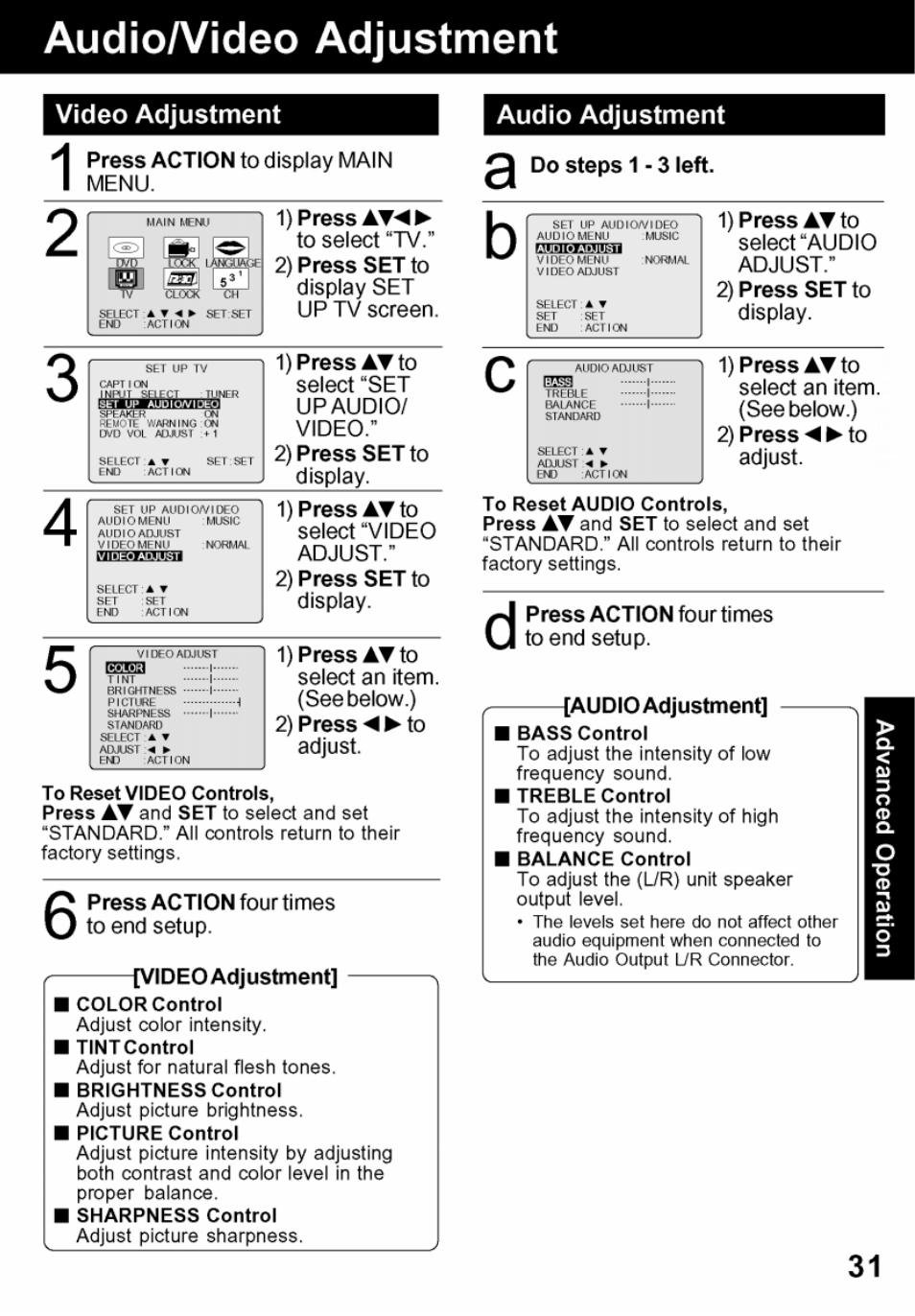 Audio/video adjustment | Panasonic PV-24DF62 User Manual | Page 31 / 56