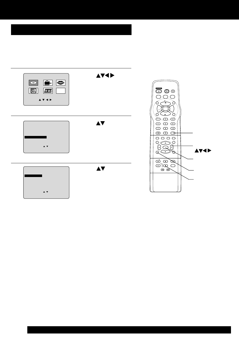 Disc operation, Continued), Random play (video cd/cd) | Press action * in stop mode to display main menu, Action, Select set stop clear | Panasonic PV-24DF62 User Manual | Page 36 / 56