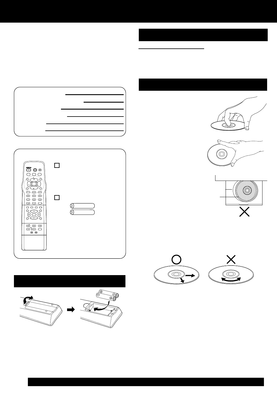 Before using, Accessories, Loading the batteries | Features for a quality picture, Disc handling, Improper disc storage, Handling precautions, Battery replacement caution, Pureflat, Picture tube | Panasonic PV-24DF62 User Manual | Page 4 / 56