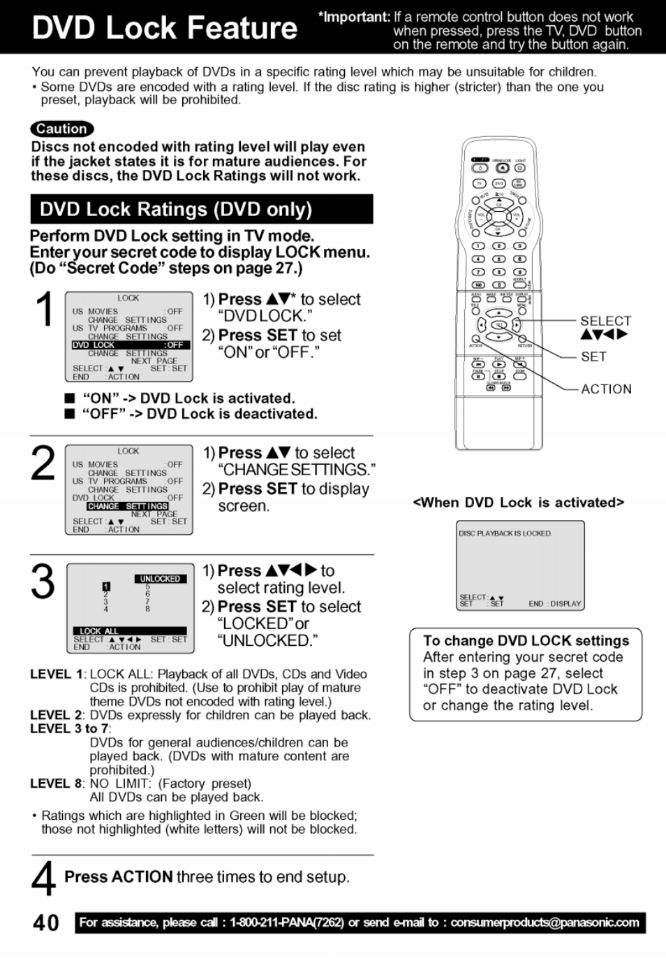 Dvd lock feature | Panasonic PV-24DF62 User Manual | Page 40 / 56