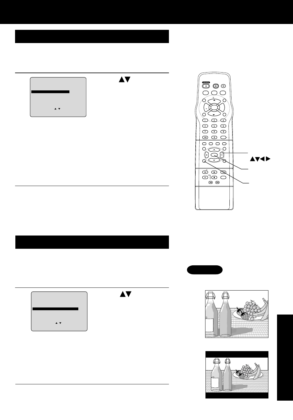 Still mode, Selecting tv mode, Advanced operation | Do steps 1 and 2 on page 41, For your information, Press action twice to exit this mode, Example, Pan & scan (factory preset) • letterbox, Factory preset), Action | Panasonic PV-24DF62 User Manual | Page 43 / 56