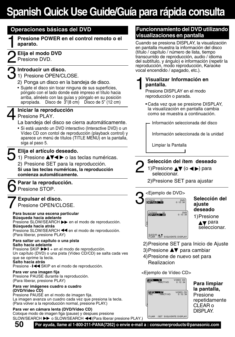 Spanish quick use guide/guía para rápida consulta | Panasonic PV-24DF62 User Manual | Page 50 / 56