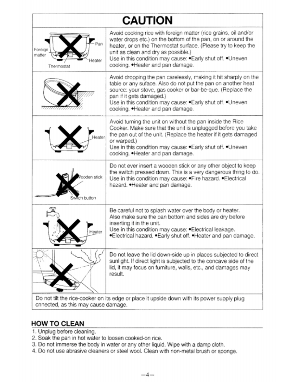 How to clean, Caution | Panasonic SR-42HZP User Manual | Page 5 / 5