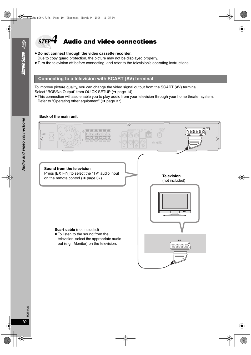 Step, Audio and video connections, Si mp le s etu p | Panasonic SC-HT990 User Manual | Page 10 / 48
