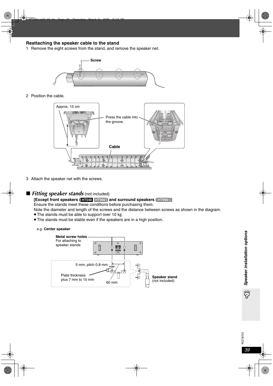 Fitting speaker stands | Panasonic SC-HT990 User Manual | Page 39 / 48