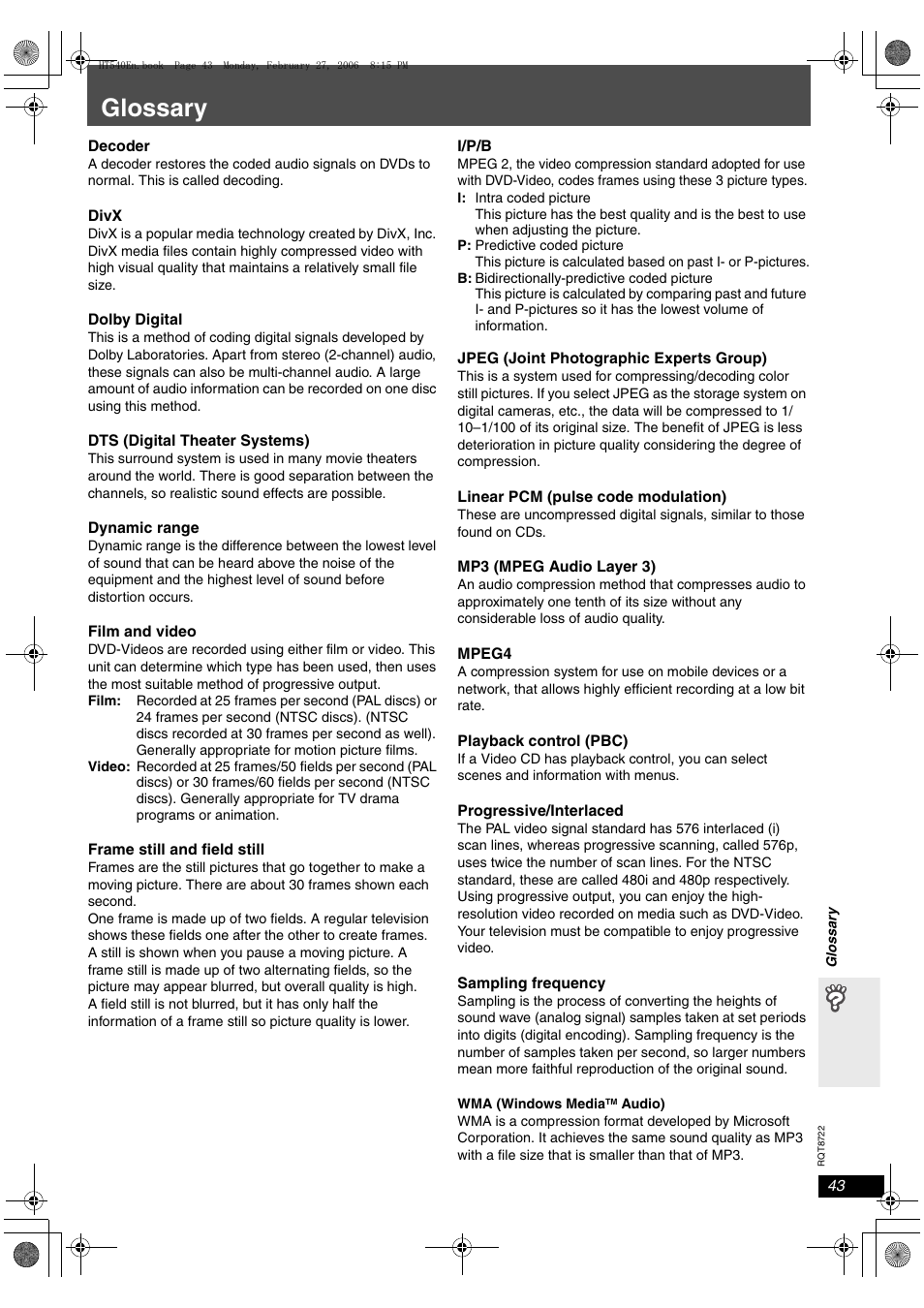 Glossary | Panasonic SC-HT990 User Manual | Page 43 / 48