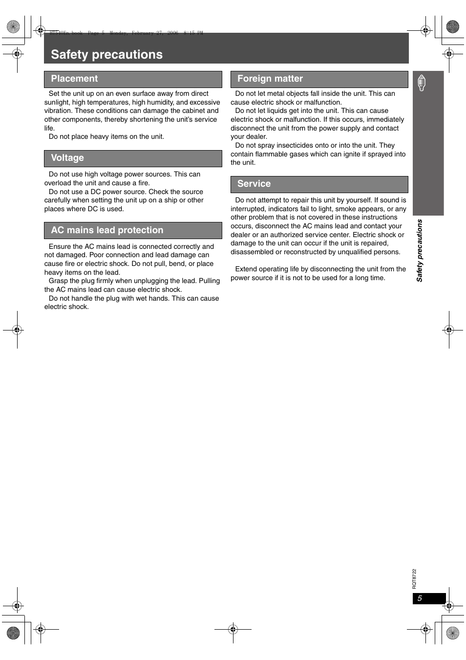 Safety precautions | Panasonic SC-HT990 User Manual | Page 5 / 48