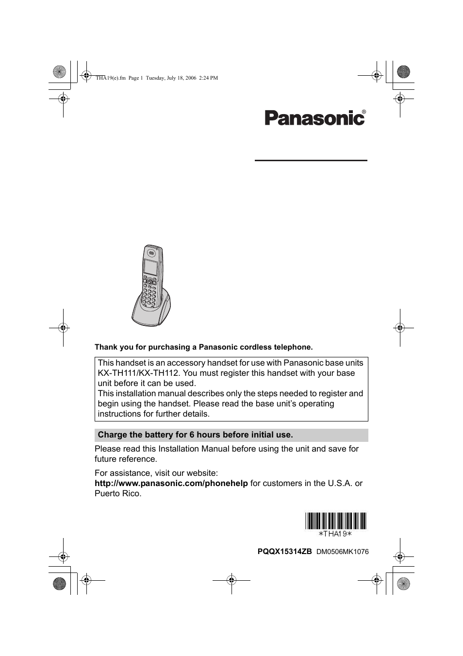 Panasonic KX-TH111 User Manual | 20 pages