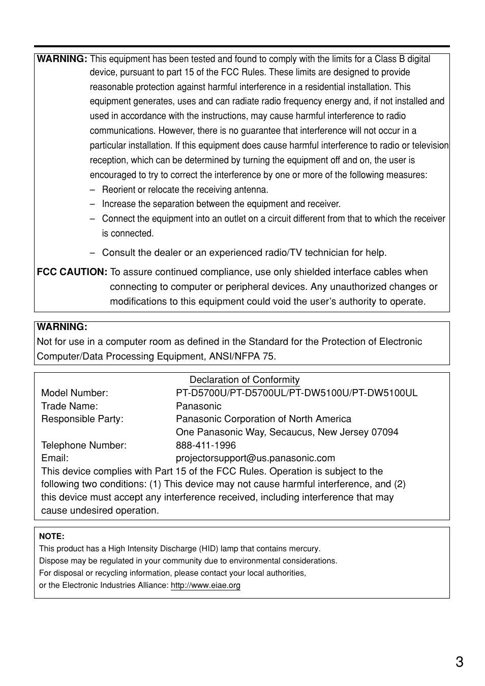 Panasonic PT DW5100UL User Manual | Page 3 / 72