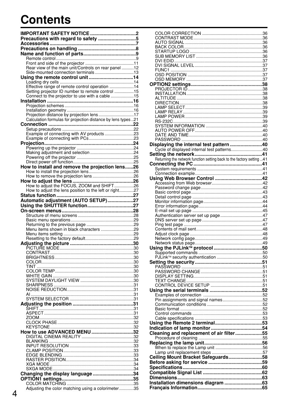 Panasonic PT DW5100UL User Manual | Page 4 / 72