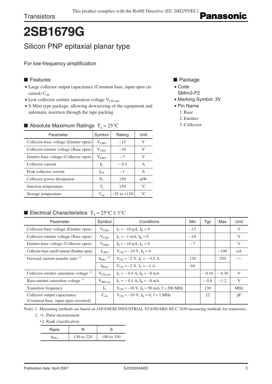 Panasonic 2SB1679G User Manual | 4 pages