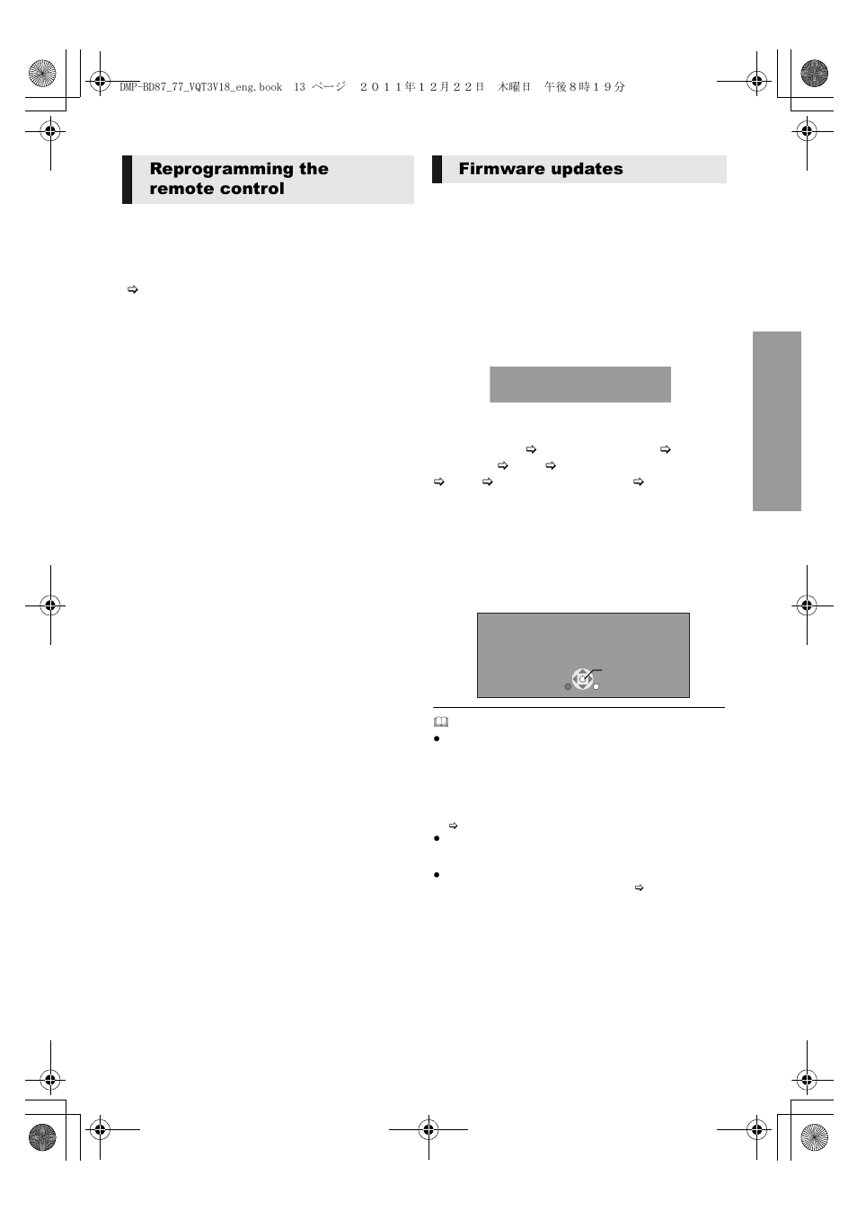 Reprogramming the remote control firmware updates | Panasonic DMP-BD871 User Manual | Page 13 / 40