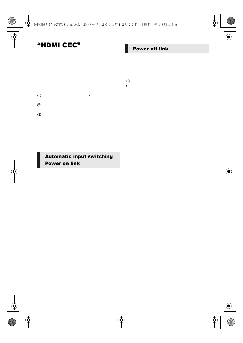 Hdmi cec | Panasonic DMP-BD871 User Manual | Page 20 / 40