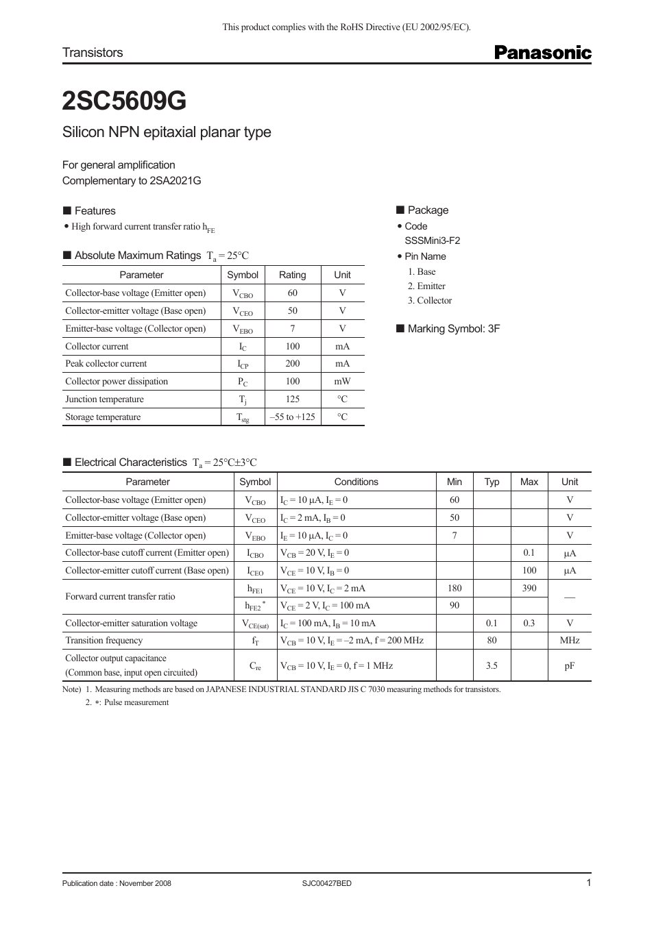 Panasonic 2SC5609G User Manual | 4 pages