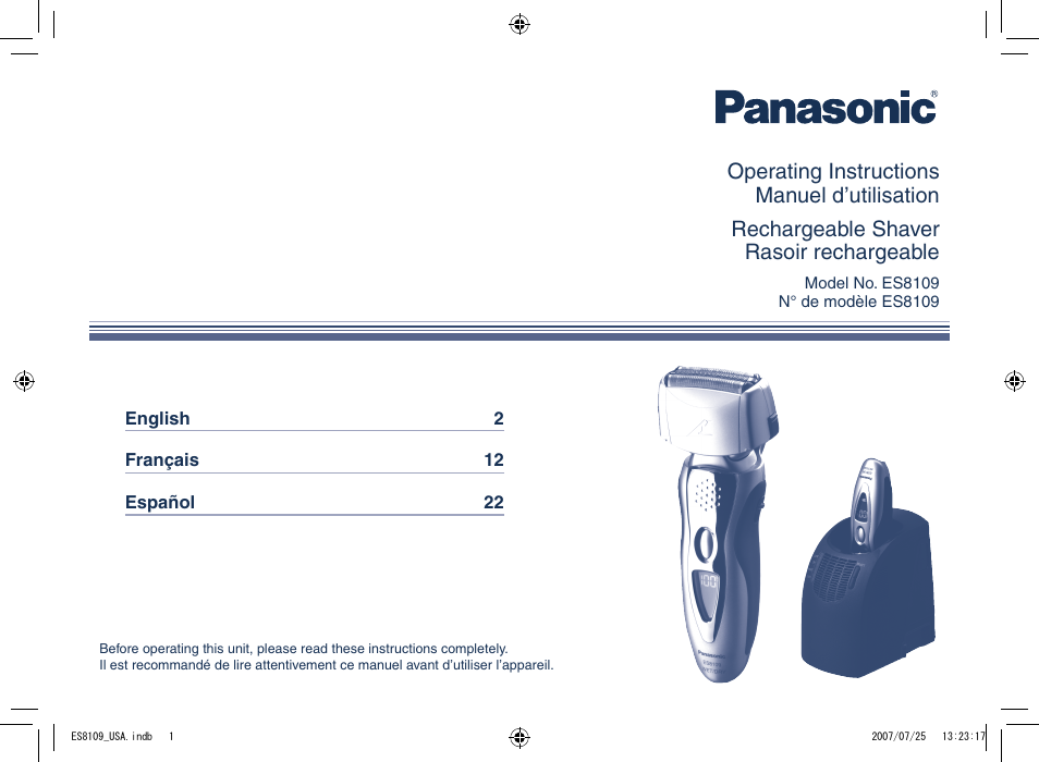 Panasonic ES8109 User Manual | 32 pages