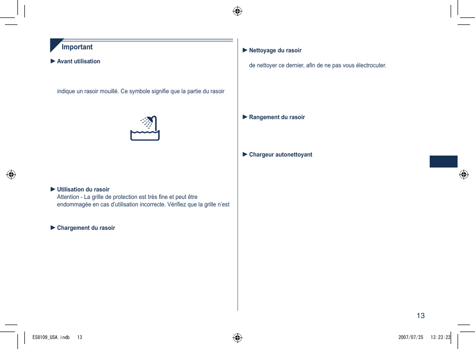 Panasonic ES8109 User Manual | Page 13 / 32