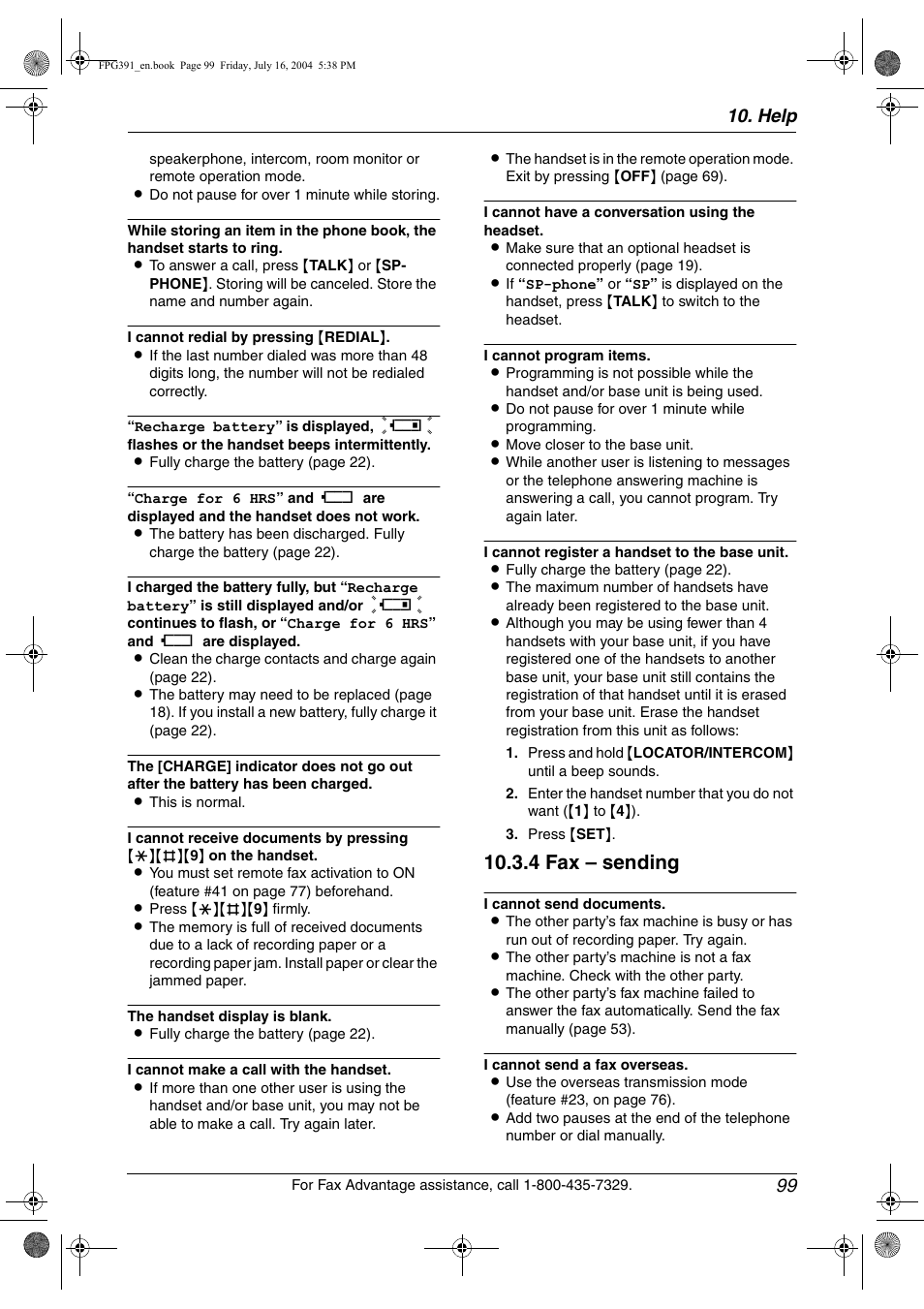 4 fax – sending, Help 99 | Panasonic KX-FPG391 User Manual | Page 101 / 126