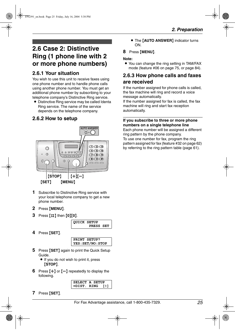 1 your situation, 2 how to setup, 3 how phone calls and faxes are received | Panasonic KX-FPG391 User Manual | Page 27 / 126