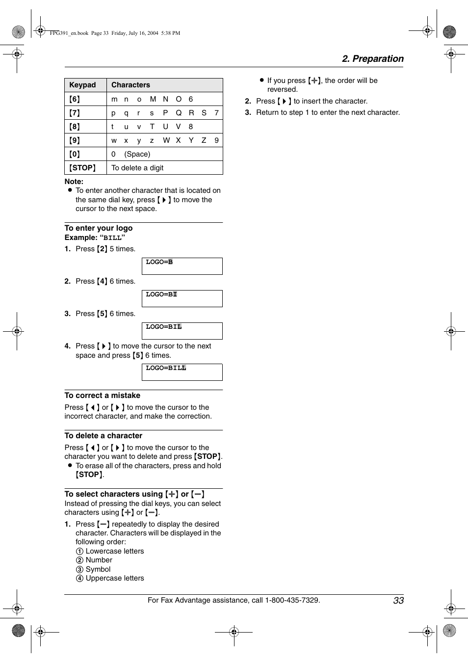 Preparation 33 | Panasonic KX-FPG391 User Manual | Page 35 / 126