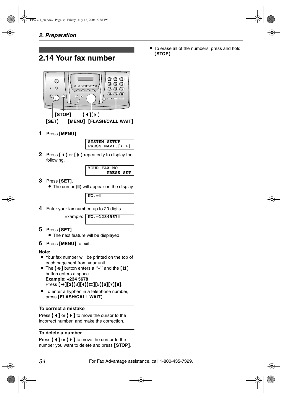 14 your fax number, Your fax number, 14 your fax number | Panasonic KX-FPG391 User Manual | Page 36 / 126