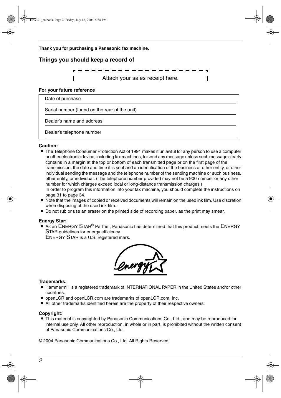 Panasonic KX-FPG391 User Manual | Page 4 / 126