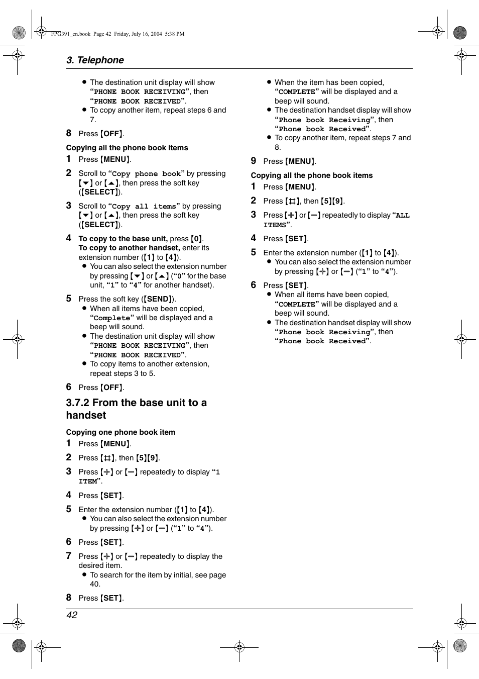 2 from the base unit to a handset | Panasonic KX-FPG391 User Manual | Page 44 / 126